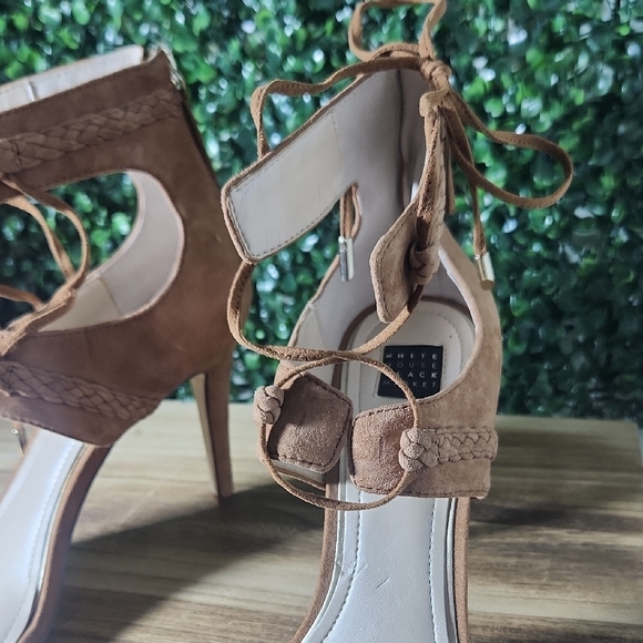 White House Black Market Tan Heels with Stiletto Design & Lace-Up Straps Size 9 - Picture 13 of 14